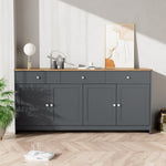 Sideboard Storage Cabinet, 4 Doors 3 Drawers Wood Grain, Grey and Black