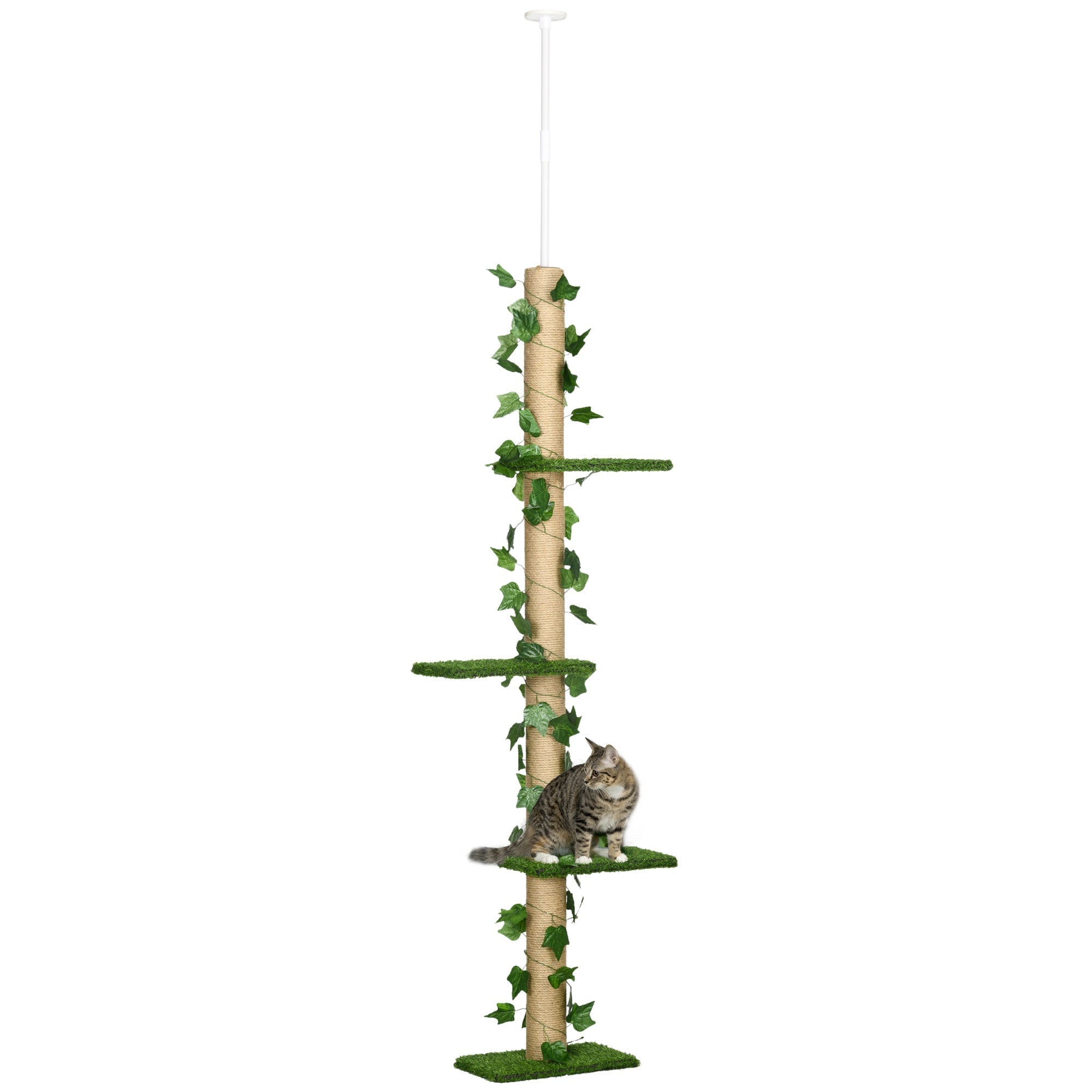 Cat Tree, Height Adjustable Jute, Green and Yellow