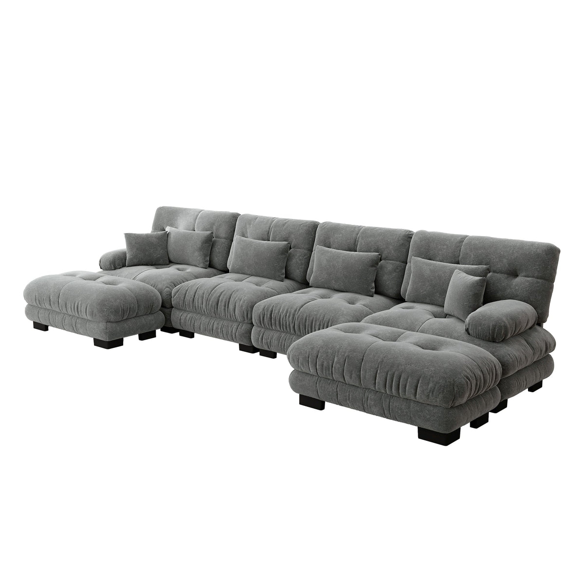 Modular Corner Sofa U-Shaped 4-Seater Movable Ottoman Chenille Grey