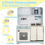 Children's Play Kitchen with Ice Maker and Microwave, Wood and Plastic, Blue