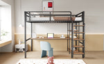 Metal Loft Bed 90x200cm Safety Ladder Storage Black