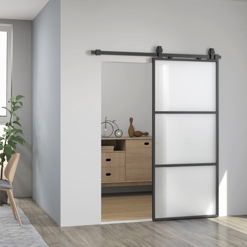 Sliding Door, Frosted Glass Soft-Close Track System, Steel Black