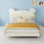 Modern Upholstered Bed 140x200cm with Mattress, Cartoon Design, Beige