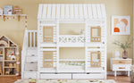 Bunk Bed Children's 90x200cm Safety Rail Storage Drawers Stairs, Pine+MDF White/Natural