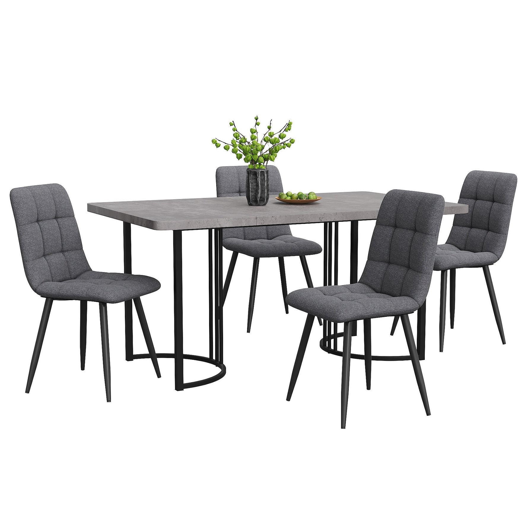 5-Piece Dining Set Modern 140x80cm Table & 4 Chairs Grey MDF Dark Grey Linen