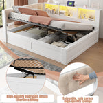 Daybed Frame 140x200cm with LED & Storage, White Pine Wood