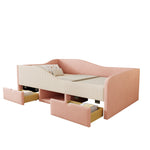 Upholstered Sofa Bed 90x190cm Multifunctional with Two Drawers and Railings Pink/Cream Velvet
