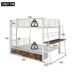 Loft Bed 140x200 cm with Desk, 2 Drawers & LED, White Metal