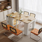 Mobile Kitchen Island Extendable Table Removable Top Power Strips - White