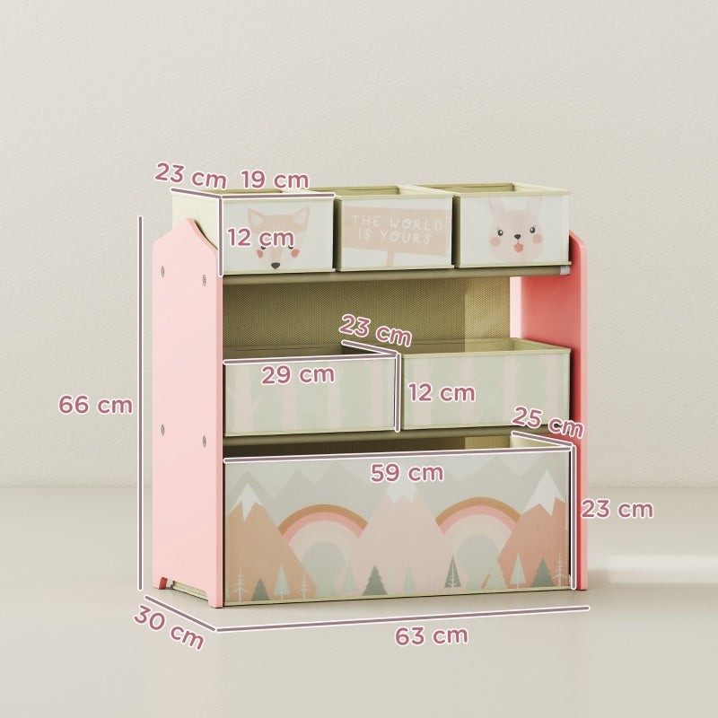 Children's Wardrobe 6 Fabric Boxes Cute Motif 63x30x66cm - Pink