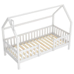 House Bed 90x200cm Chimney Slatted Base - White Pine Wood