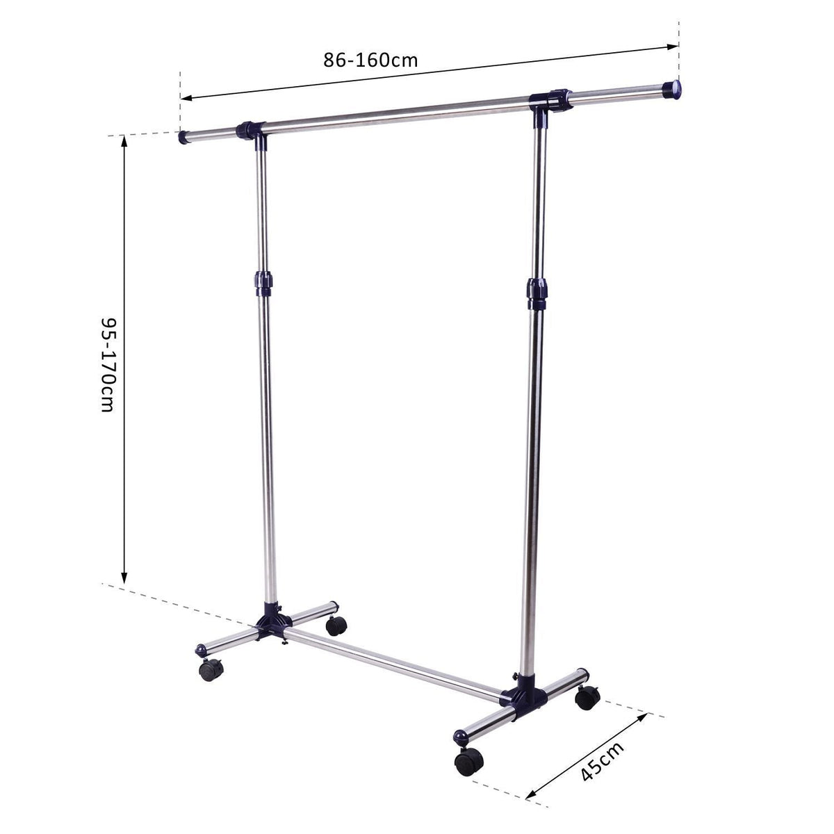 Coat Rack with Wheels, Height-Adjustable, Extendable Clothes Rail, Stainless Steel