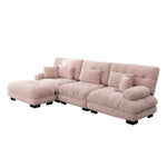 Luxury Modular Corner Sofa - Oversized L-shaped Cloud Couch with Ottoman, Chenille Pink