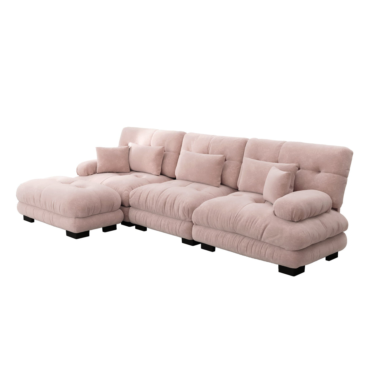 Luxury Modular Corner Sofa - Oversized L-shaped Cloud Couch with Ottoman, Chenille Pink
