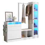 Entrance Combination, 6-in-1 Wardrobe Set, Dressing Table, Shoe Bench, Shoe Cabinet, Display Case with Color-Changing LED Light