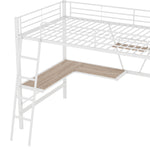 Loft Bed with L-Shaped Desk and Shelf, 90x200cm Metal Frame, White
