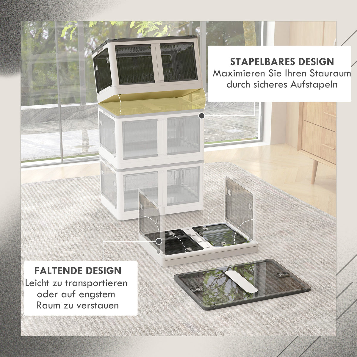 Storage Box 69L Stackable Foldable with Wheels, White
