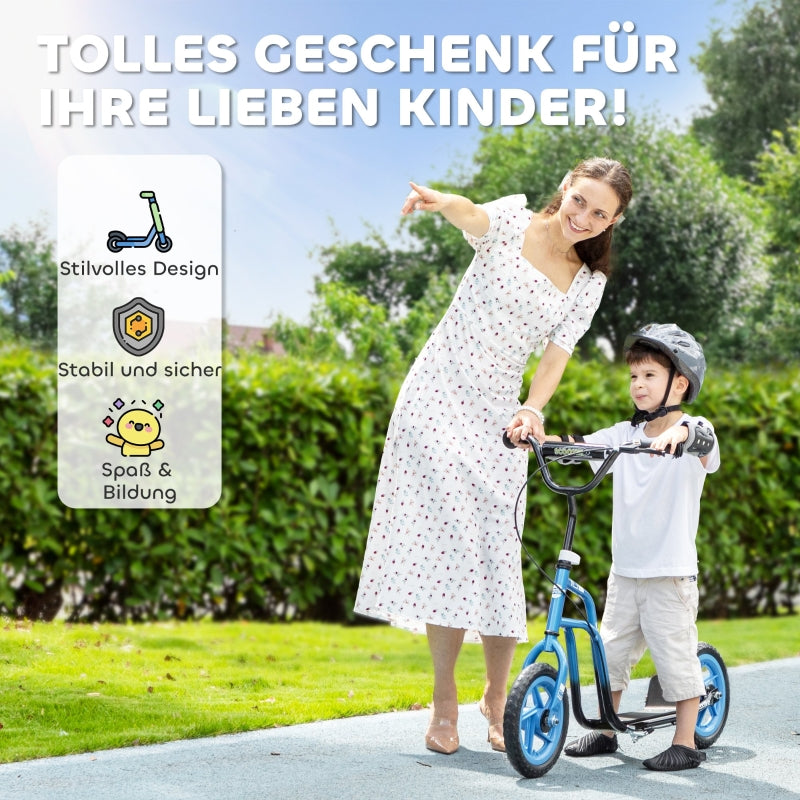 Children's Scooter with Adjustable Handlebars, Large Wheels and Handbrake, Blue