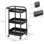 Kitchen Trolley with Perforated Board & Towel Holder, Storage Baskets, Black