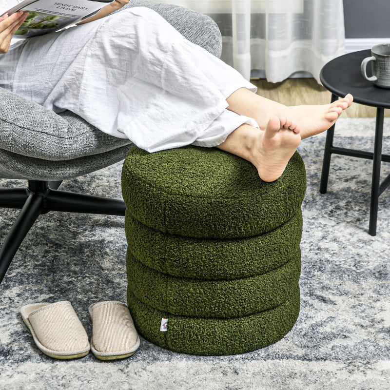 Stool, Round, Teddy Fleece, Green