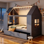 Children's House Bed 90x200cm with Storage Drawers & LED, Grey