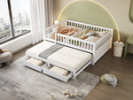 Sofa Bed, Pull-Out with Safety Gate & 2 Drawers, Solid Wood, White