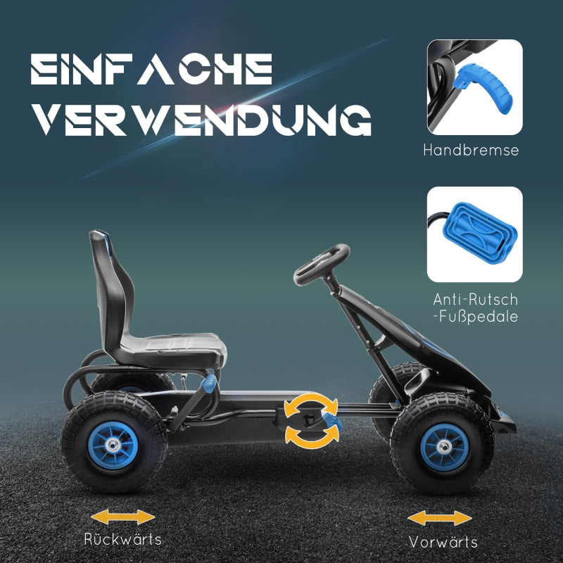 Children's Go-Kart with Pedals, Adjustable Seat, Blue and Black