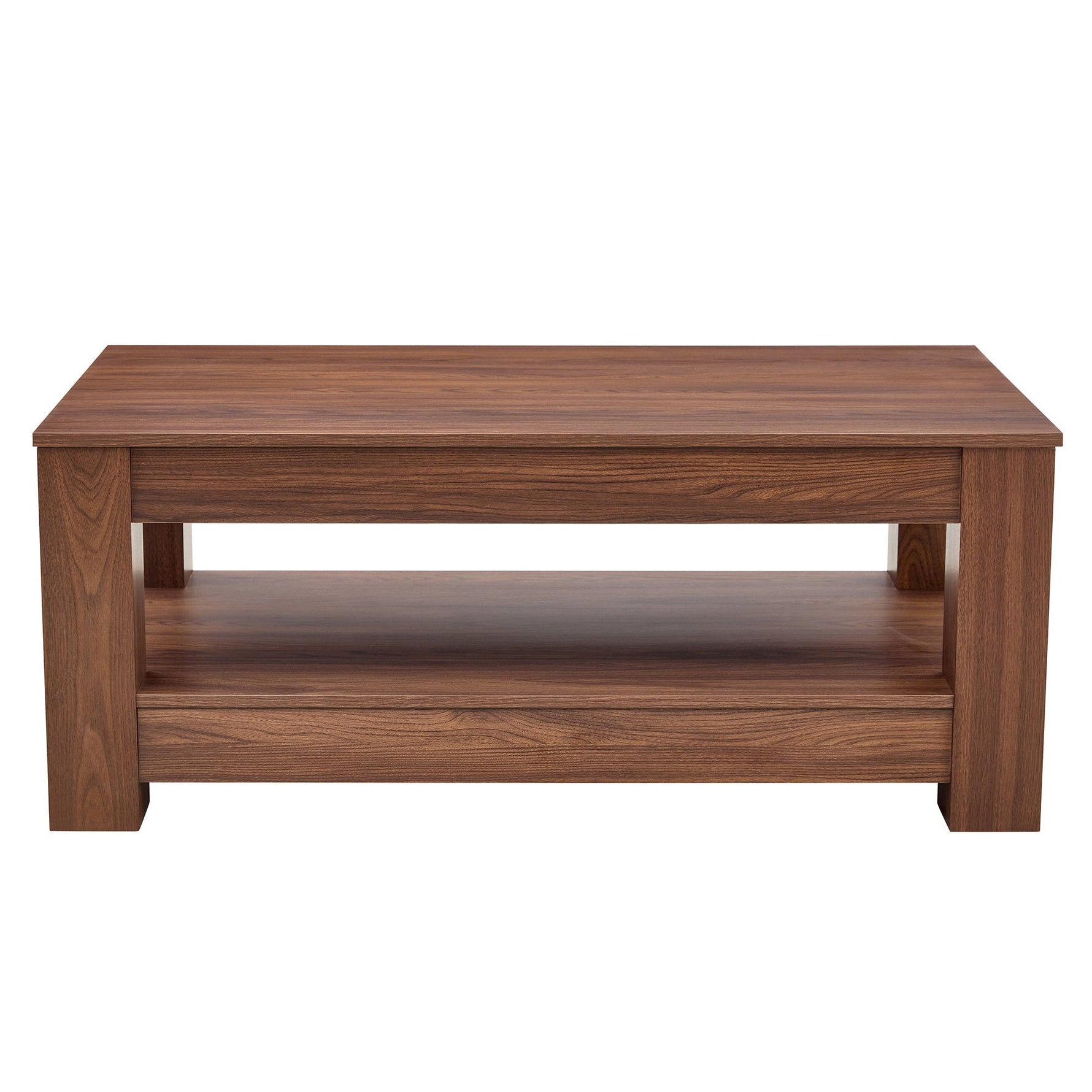 Coffee Table with Modern Two-Tiered Design, Walnut Wood MDF