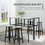 Dining Set, 6-Piece with 2 Bar Tables and 4 Stools, Industrial Design, Gray and Black Chipboard and Steel