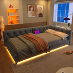 Sofa Bed Daybed 90x200cm Button Tufting Ambient LED USB-C Beige Linen