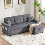 Modern 3-Seater Sofa with Storage, Cup Holders and USB-C Charging, Corduroy