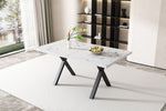 Dining Table Rectangular Crossed Legs Wrought Iron Marble Effect 140x80cm - Black and White