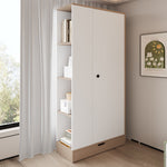 Wardrobe 70x40x170cm Single Door with Shelves and Drawers, Natural Wood/White