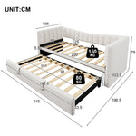 Upholstered Daybed Pull-Out Bed 90x200cm Extendable to 180x200cm Velvet White