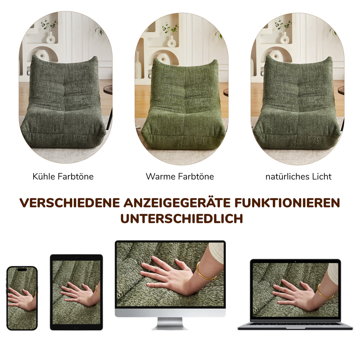 Chenille Togo Sofa with Footrest, Floor Lounge Chair with Memory Foam, Chenille Fabric