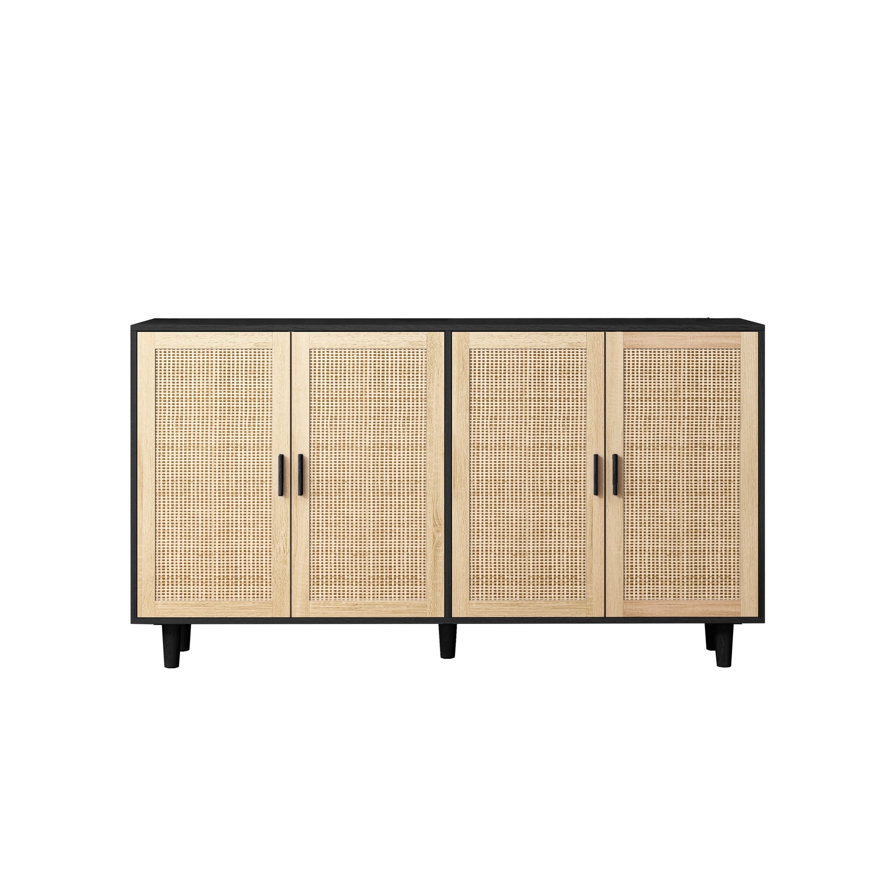 Rattan Storage Cabinet, 158cm 4-Door Decorative, Black