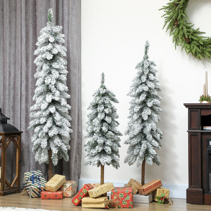 Artificial Christmas Trees Set of 3, Snow-Covered, Green & White