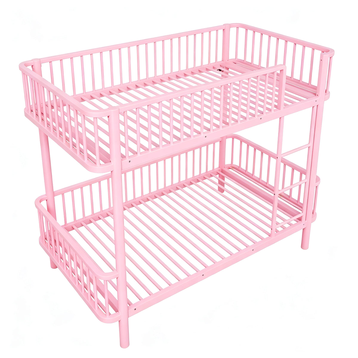 Metal Bunk Bed 90x200 with Safety Railing, Space-Saving, Black, Pink