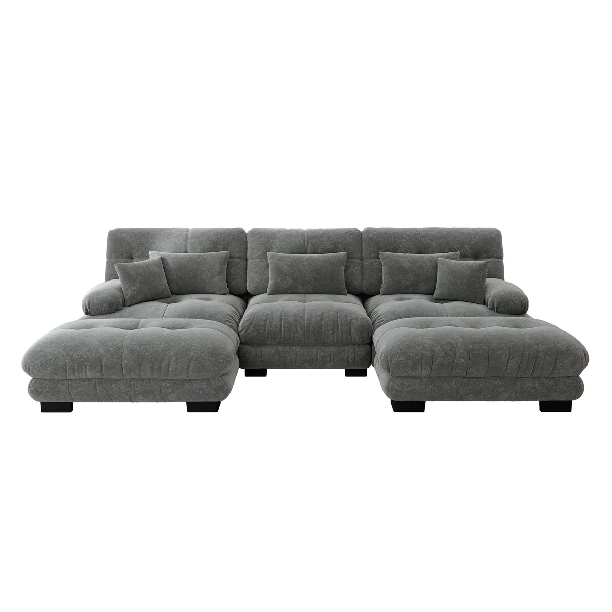 Luxury Modular Corner Sofa, Oversized U-shaped Cloud with Ottoman, Chenille Grey