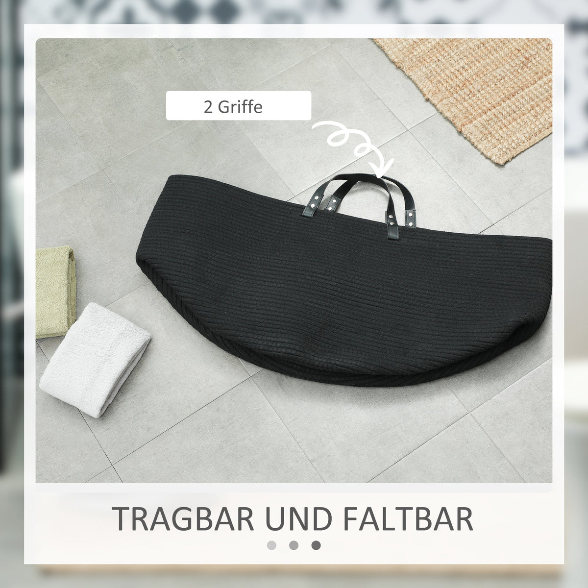 Laundry Basket 88L Foldable with Handle, Black