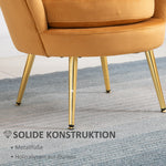 Armchair Upholstered, Shell Shape Relaxing, Metal Legs, Velvet, Yellow