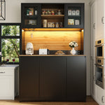 Tall Kitchen Sideboards with LED Lighting and Acrylic Doors, Black