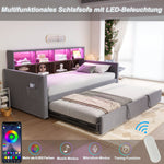 Upholstered Sofa Bed 90x190cm with Storage Headboard, LED Lights and Charging Ports, Dark Grey Velvet