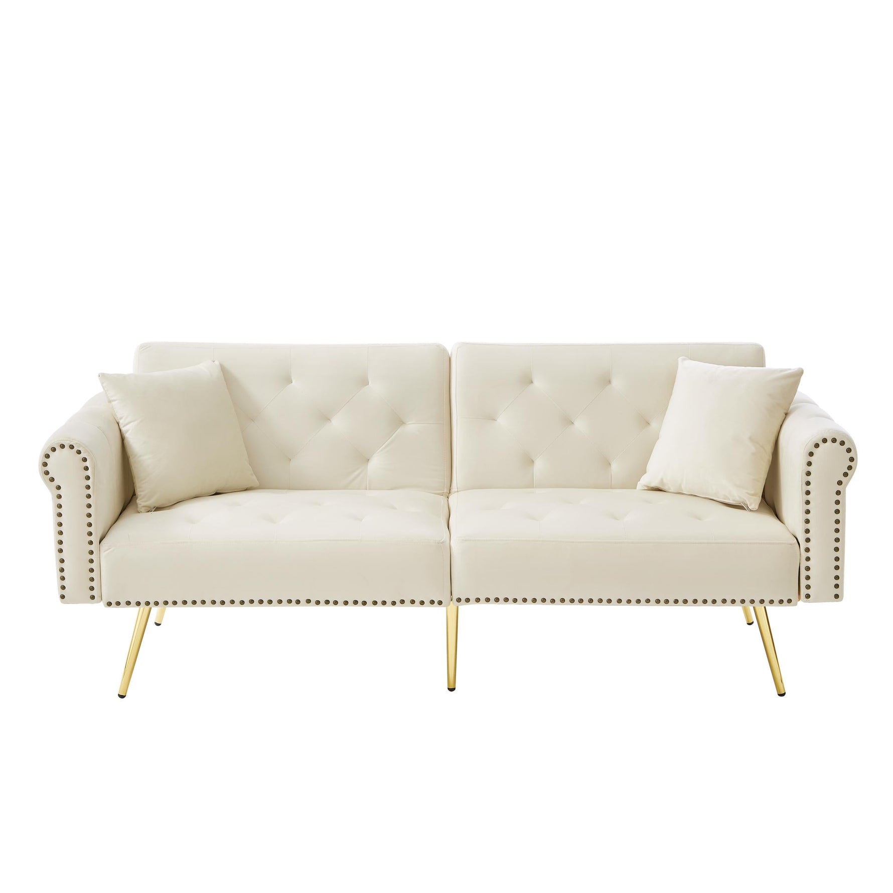 2-Seater Sofa Bed 3-Position Adjustable Back Gold Legs - Velvet