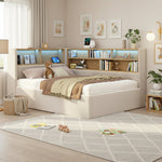Daybed Upholstered Sofa Bed 90x200cm Hydraulic Storage LED USB Beige Velvet