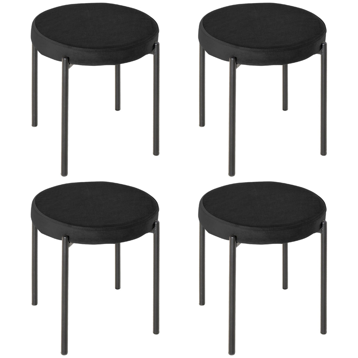 Set of 4 Dining Stools Stackable Upholstered Velvet Look Black Metal