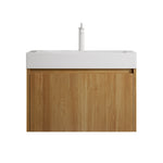 Wall-Mounted Bathroom Vanity Unit with Resin Basin and Drawer, Natural Wood Grain