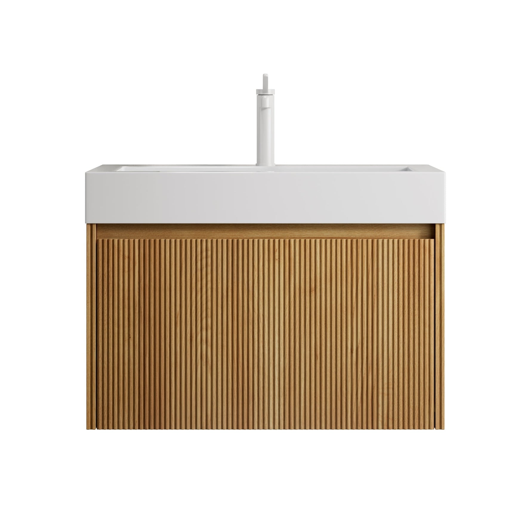 Wall-Mounted Bathroom Vanity Unit with Resin Basin and Drawer, Natural Wood Grain