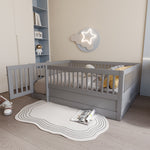 Children's Bed 140x200cm with Railing & Door, Grey Wood