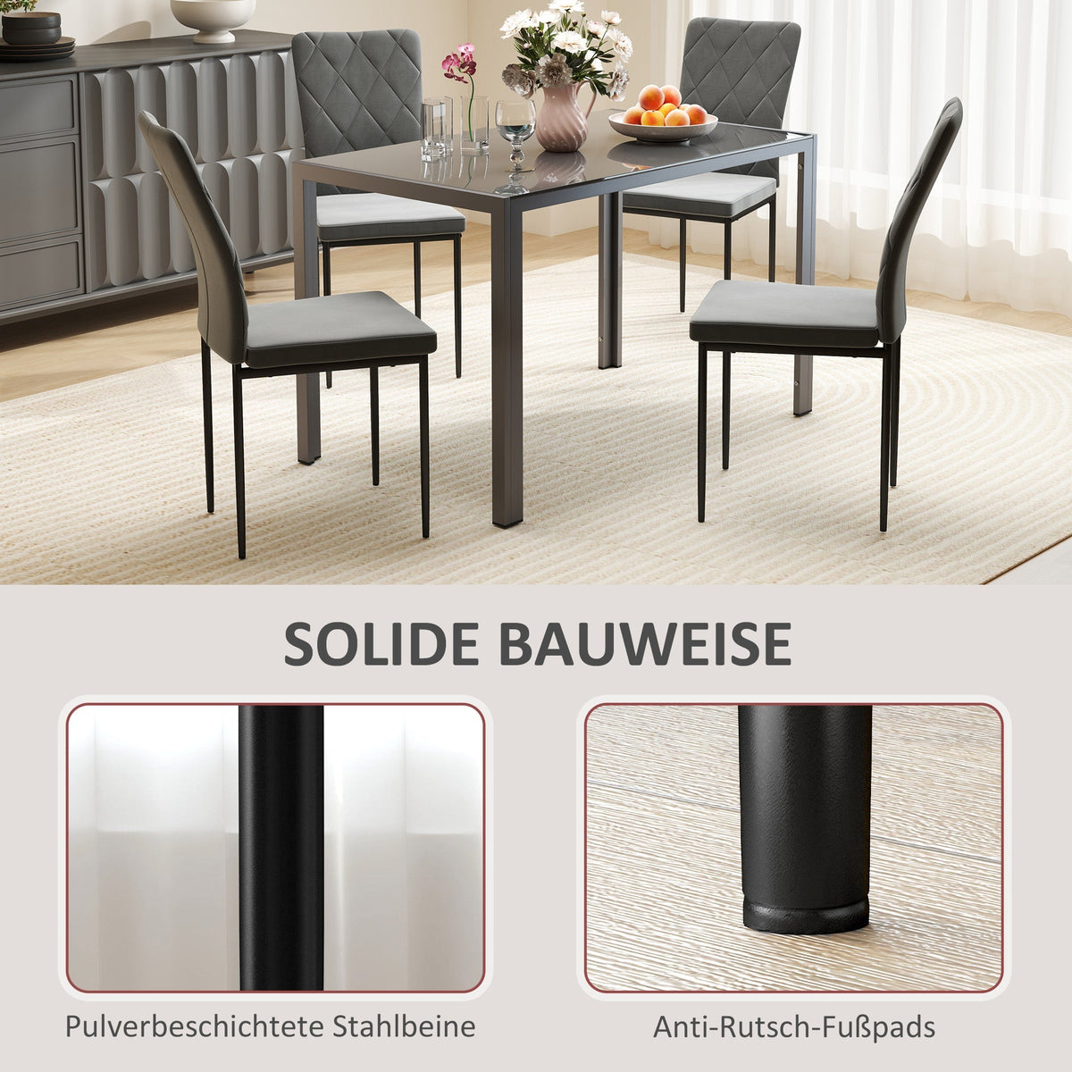 Dining Chairs Set of 4 with Backrest, Metal Legs, Dark Grey Velvet